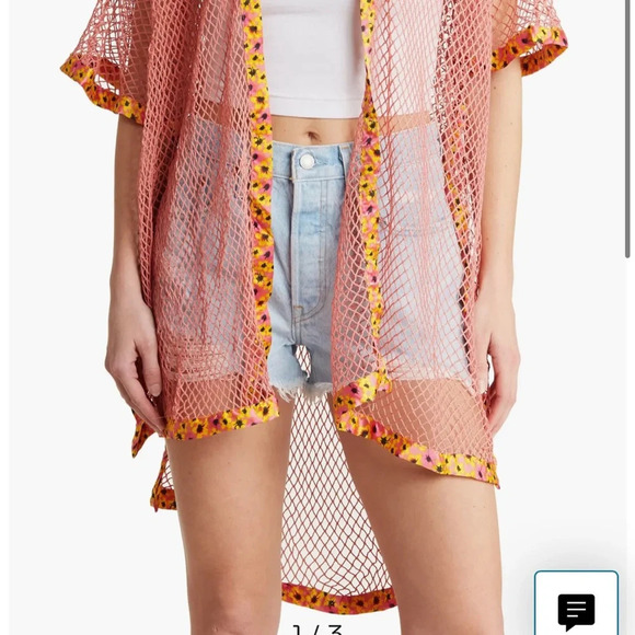 Steve Madden Open Weave Topper - Pink/Yellow Floral Mesh Kimono - NWT! - Picture 2 of 14